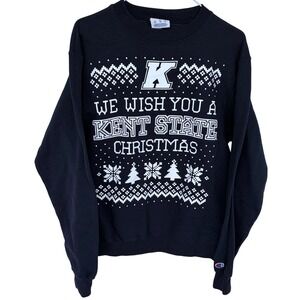 Navy Blue Kent State Christmas Crewneck Sweatshirt Small Champion 50/50